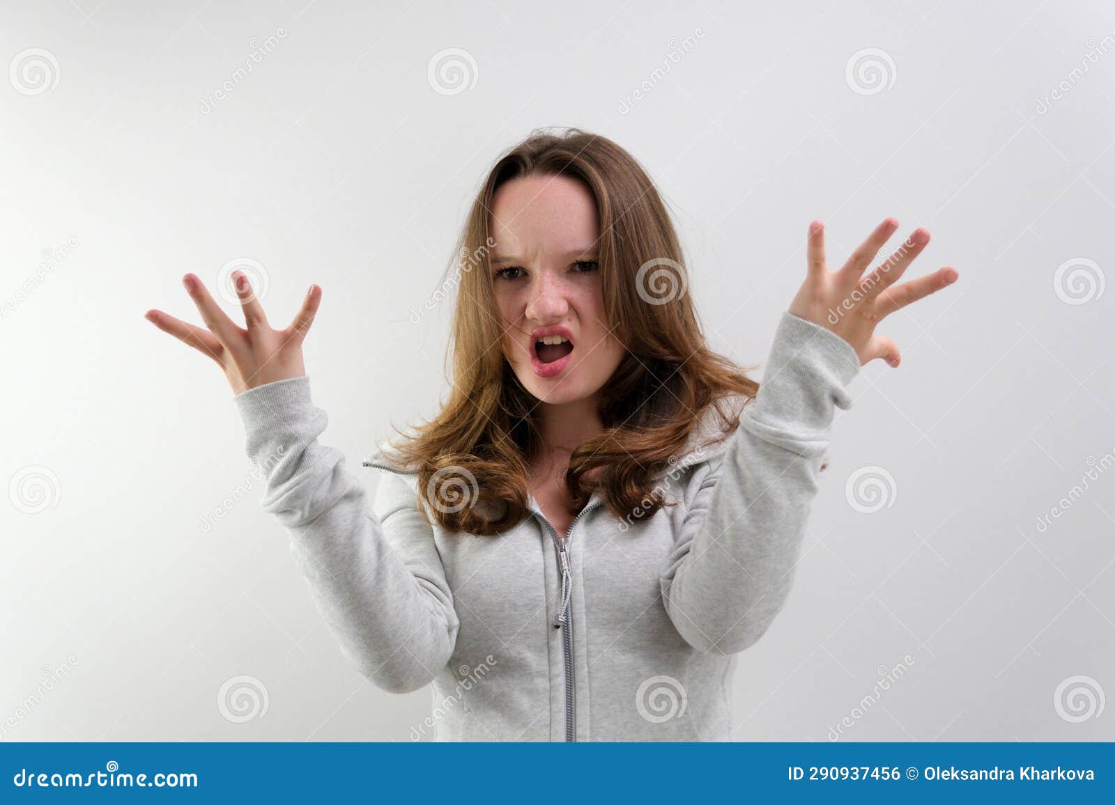 Negative Emotion of Adolescence Brain Explosion Girl with Her Hands