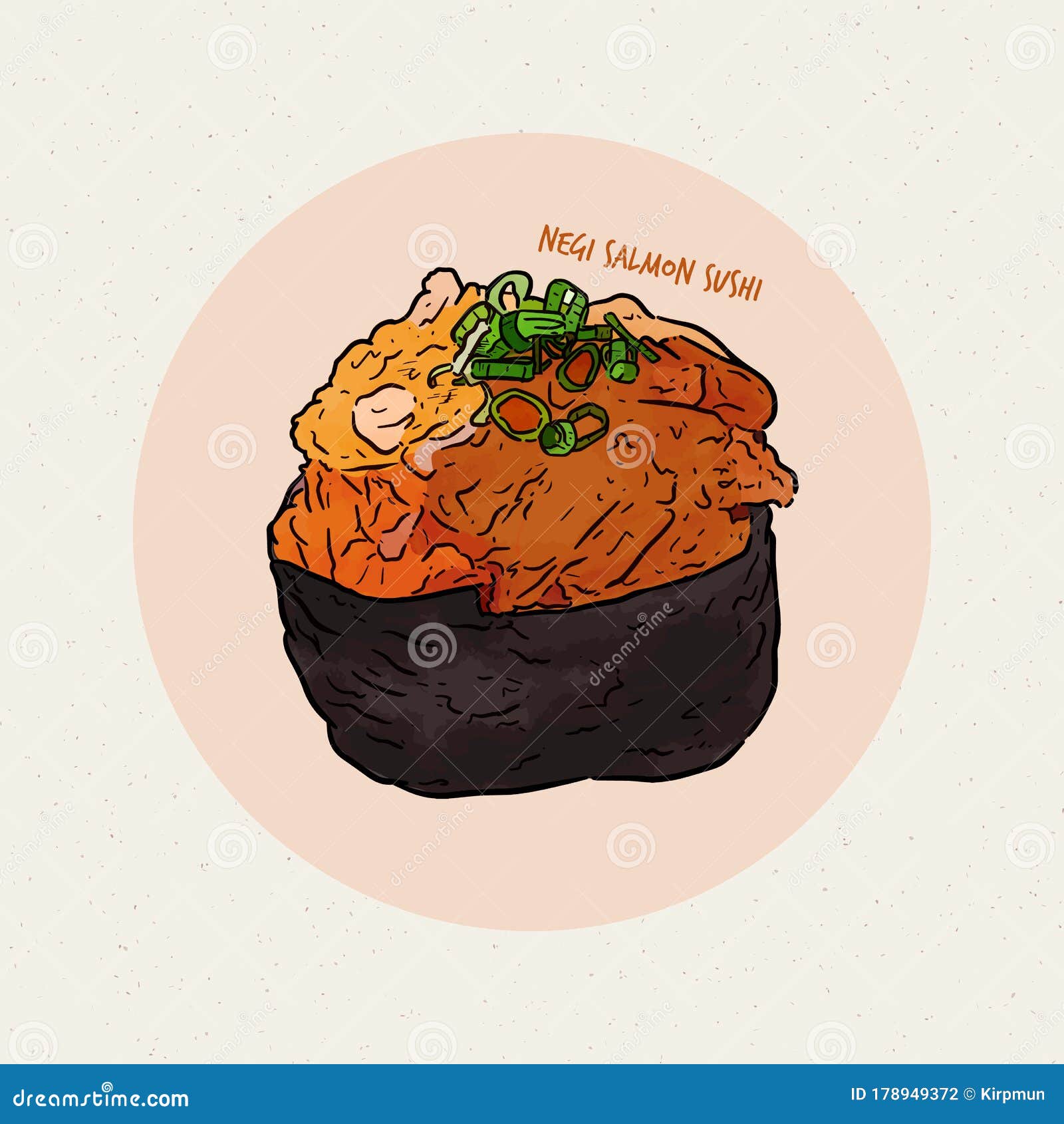 Negi Salmon Sushi, Hand Draw Sketch Vector Stock Vector Illustration