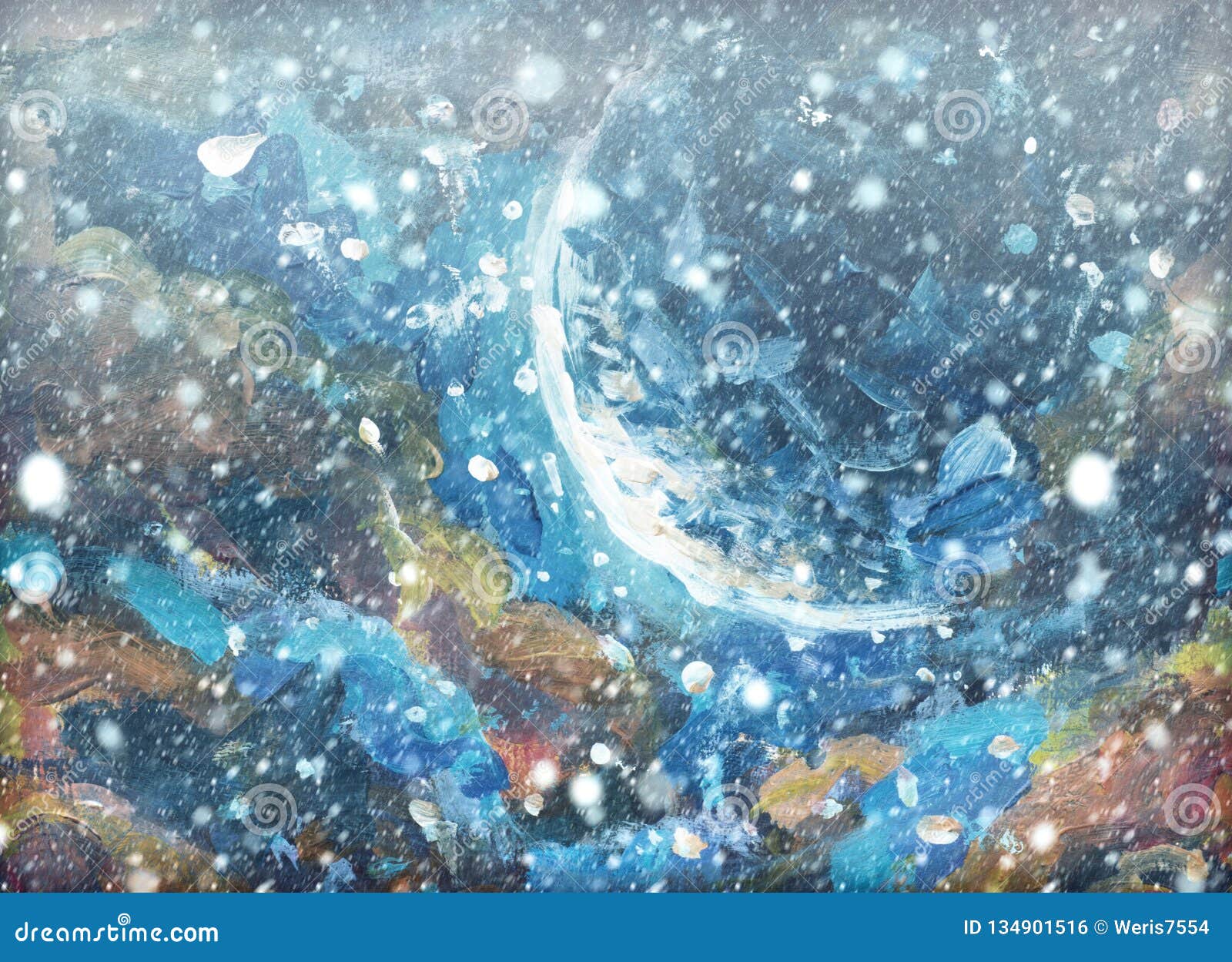 Neige Background Flocons De Neige Brouillés Sur La Peinture à L&#39;huile  Originale - Noël Photo stock - Image du horizontal, neige: 134901516