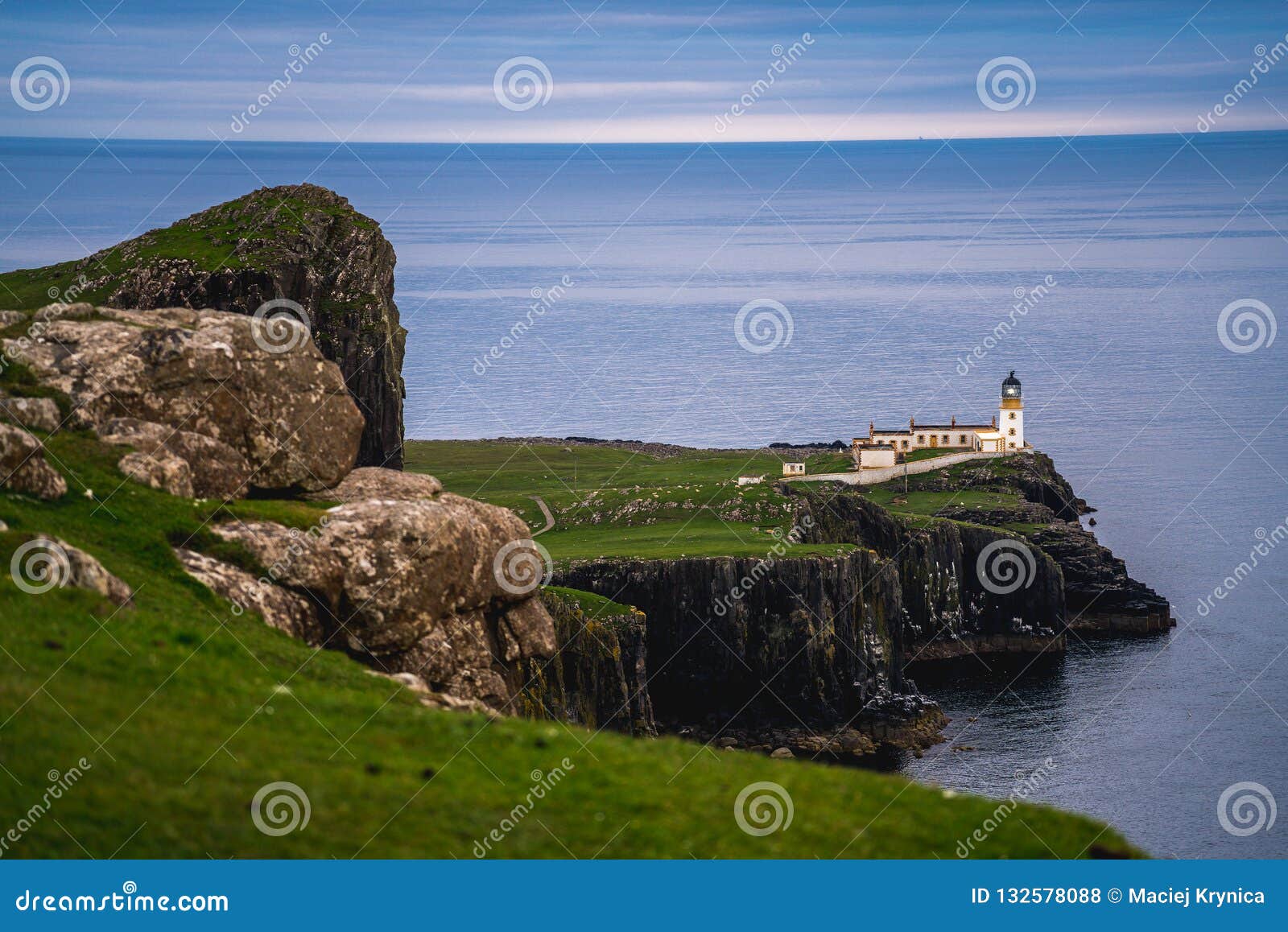 Neist Point Lighthouse Amazing Tourist Attraction Scotland Uk Stock Photo Image Of Landmark Glendale 132578088