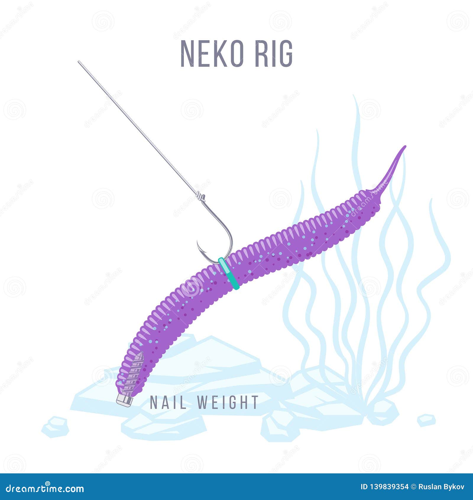 Neko Rigged Soft Plastic Bait Setup for Bass Fishing Stock Vector -  Illustration of scheme, fish: 139839354