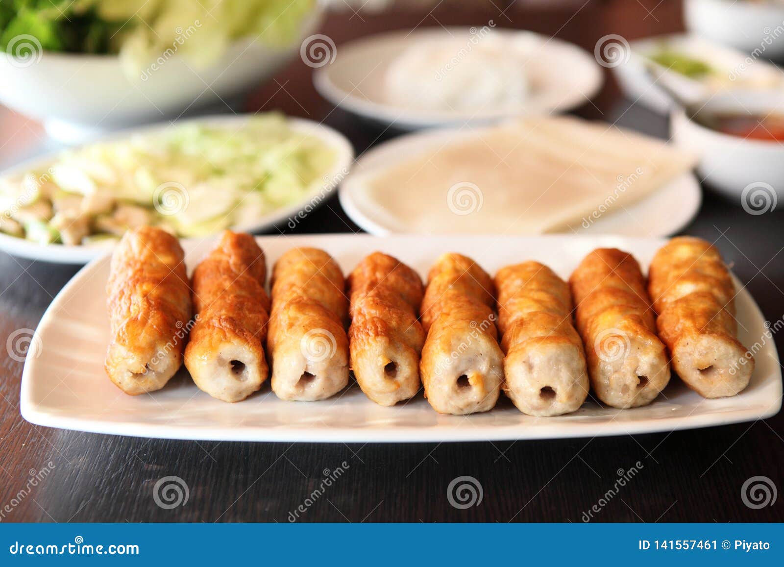 Nem Nuong Vietnamese Pork Sausage Stock Image Image of leaves, party