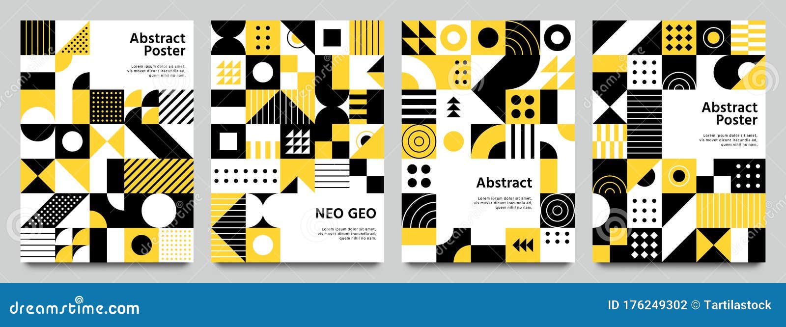 neo geometric posters. modern grid pattern with geometrical s. abstract yellow, white and black backgrounds 