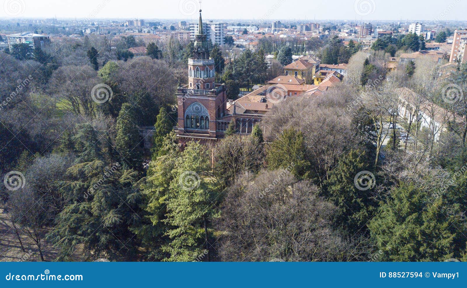 neo-gothic tower of desio, panoramic view, aerial view, desio, monza and brianza, milan, italy