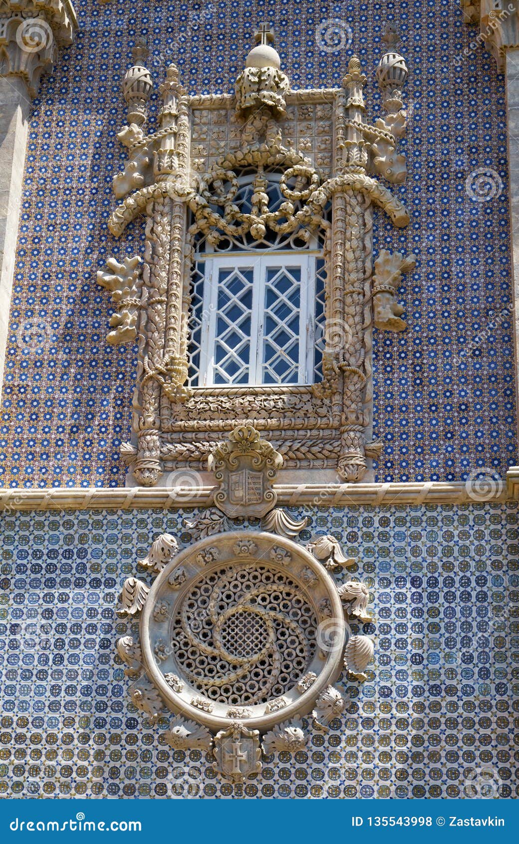 the neo-manueline style window of the palace of pena. sintra. portugal