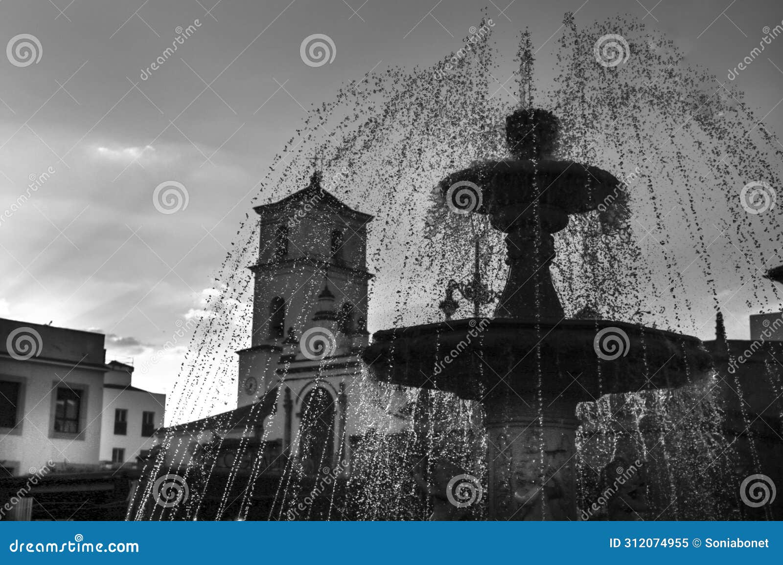 neobaroque marble fountain in plaza de espana square in merida