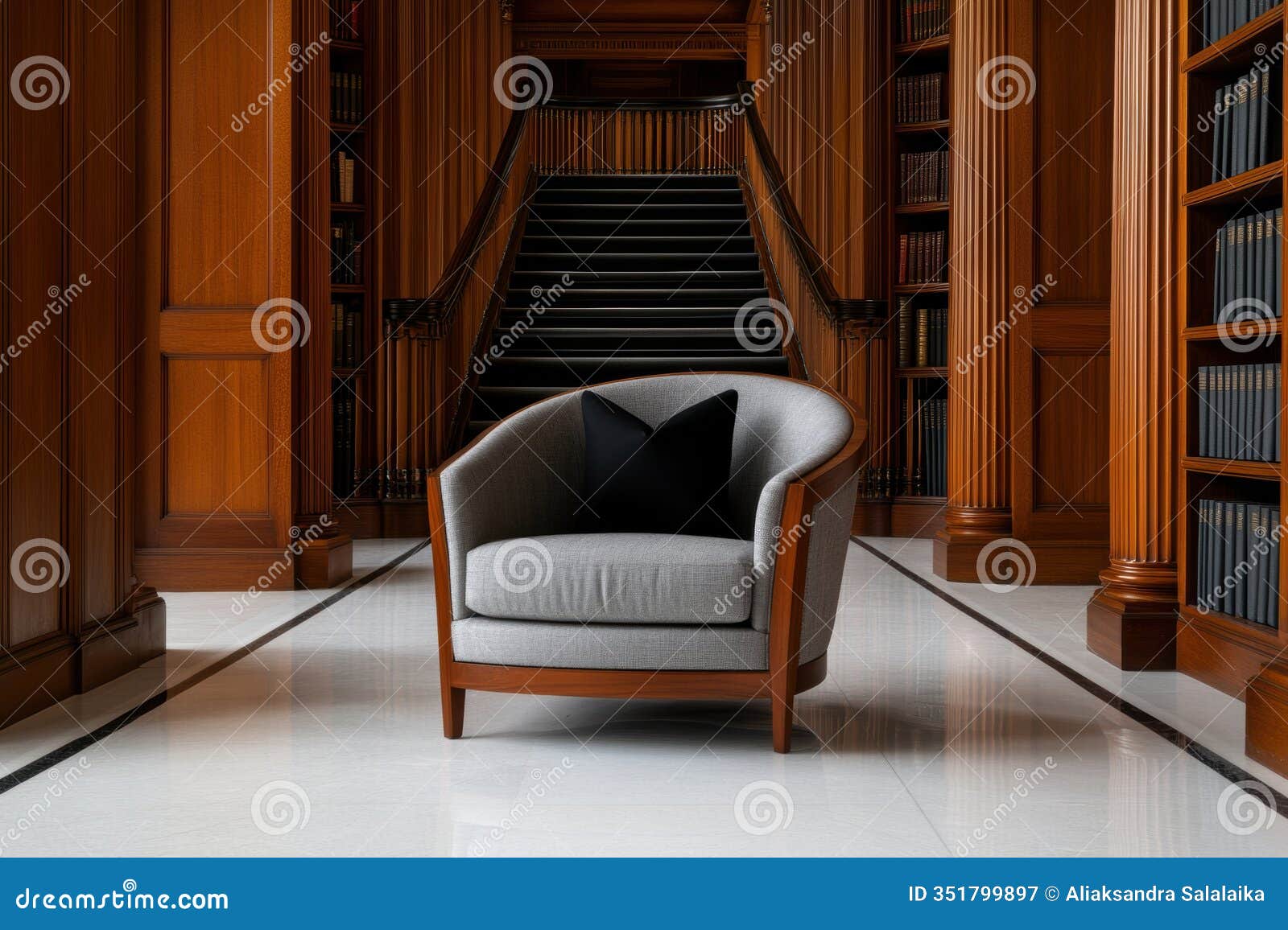 neoclassical library, a beautiful neoclassical library with mahogany shelves, cozy reading nooks, offering solace from