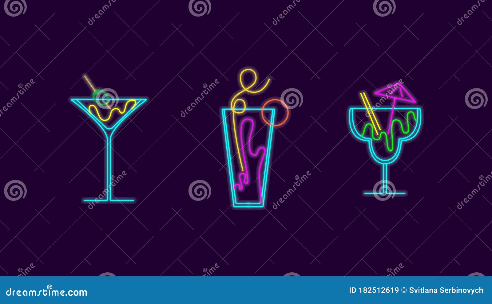 Neon Alcohol Drinks Signs Vector Isolated on Dark Background. Neon ...
