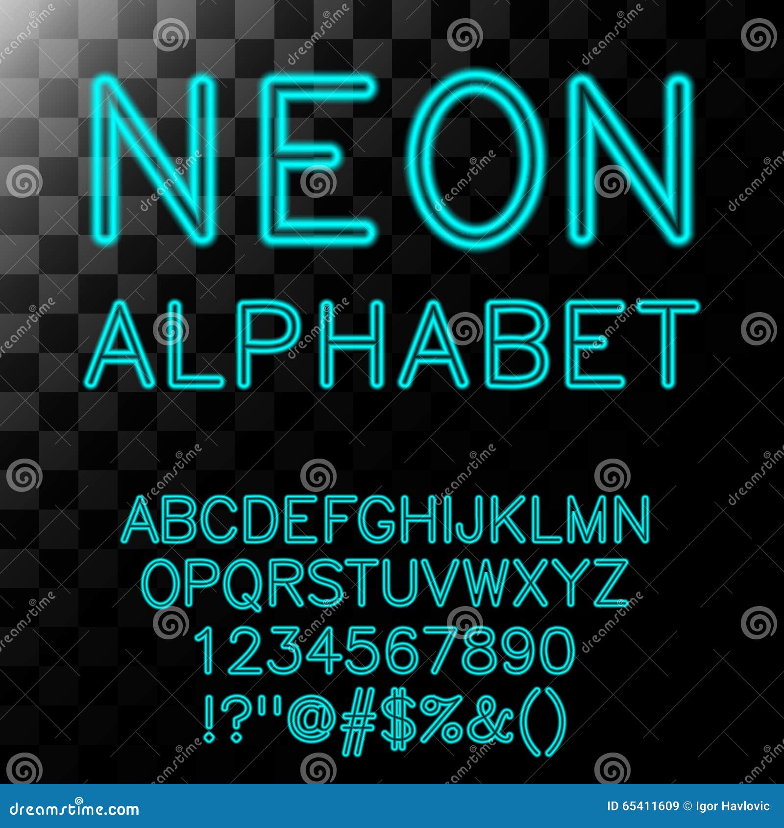 Neon Alphabet in Cyan Color. Stock Vector - Illustration of glow ...