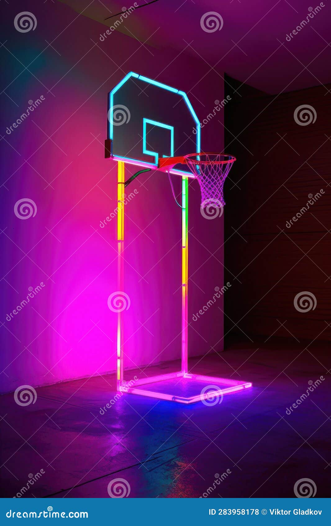Neon Basketball Hoop. Generative AI Stock Photo Image of basket
