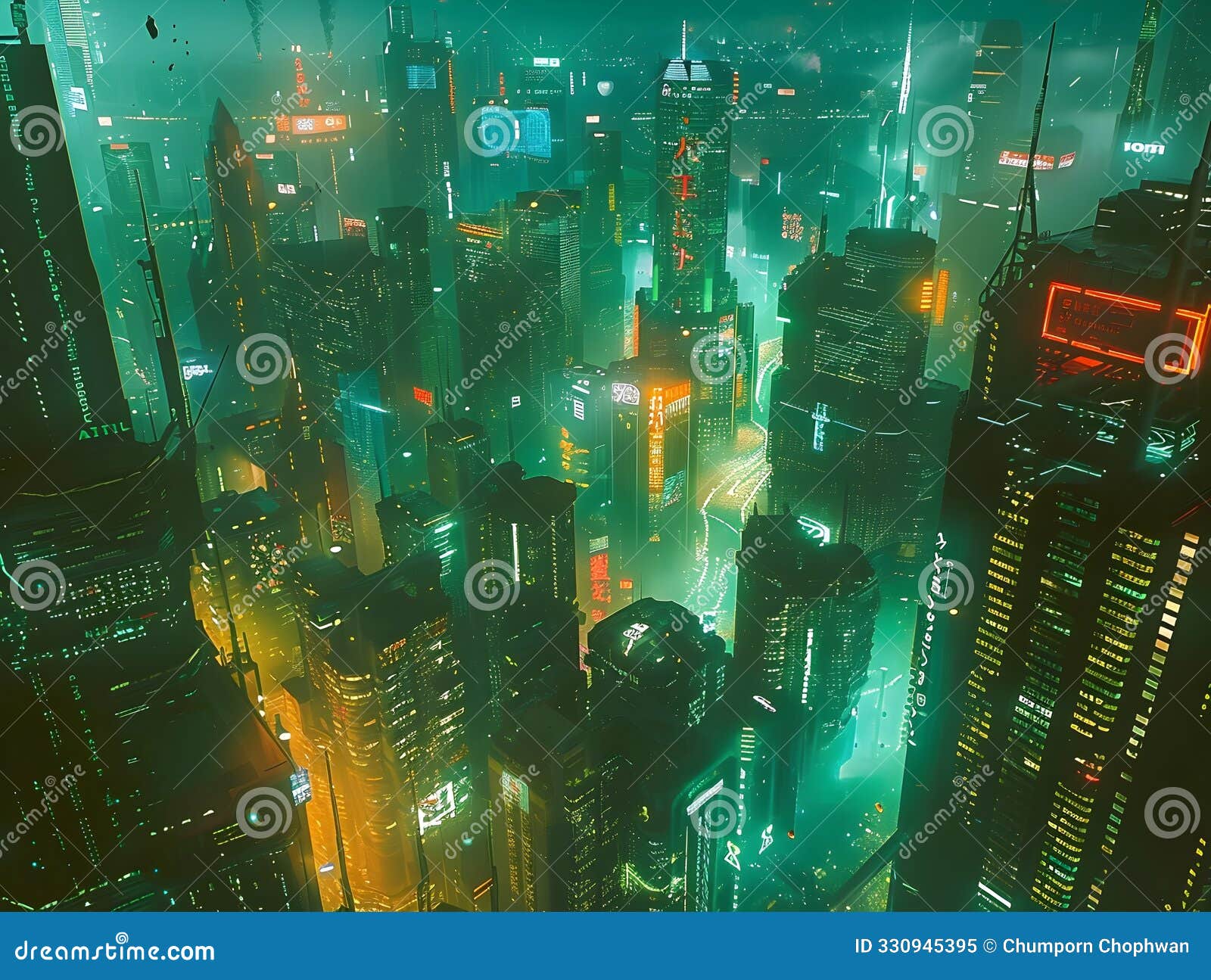 neon bathed futuristic metropolis with shimmering holographic landmarks and advanced hover based transit