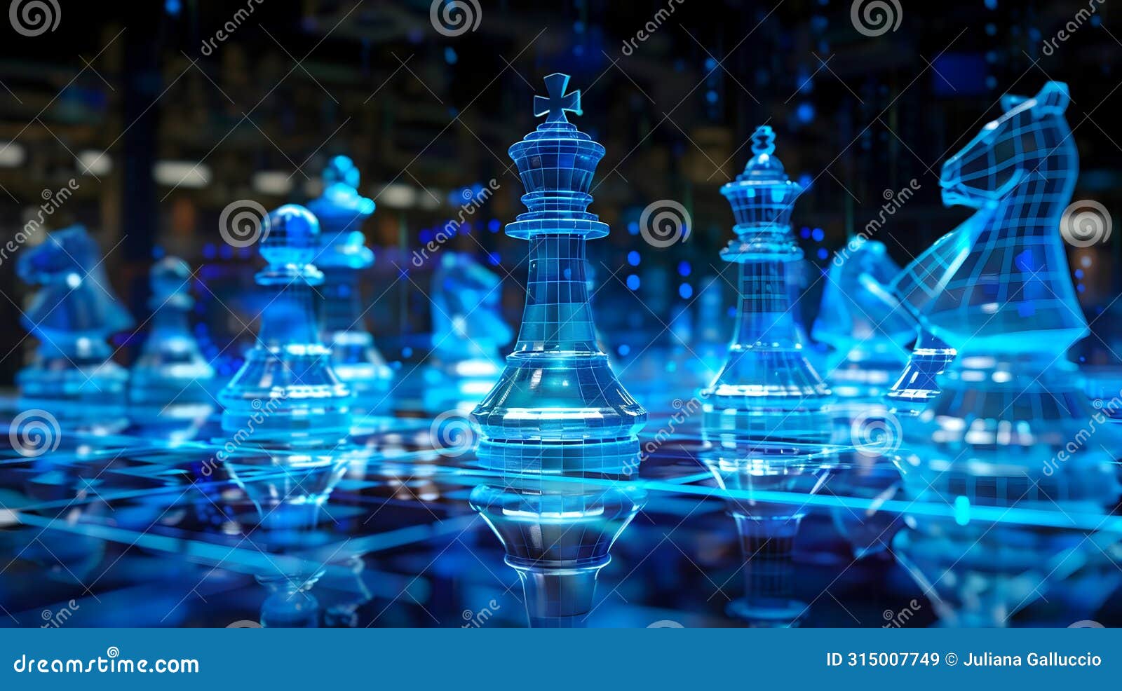 neon blue chess projection mapping concept