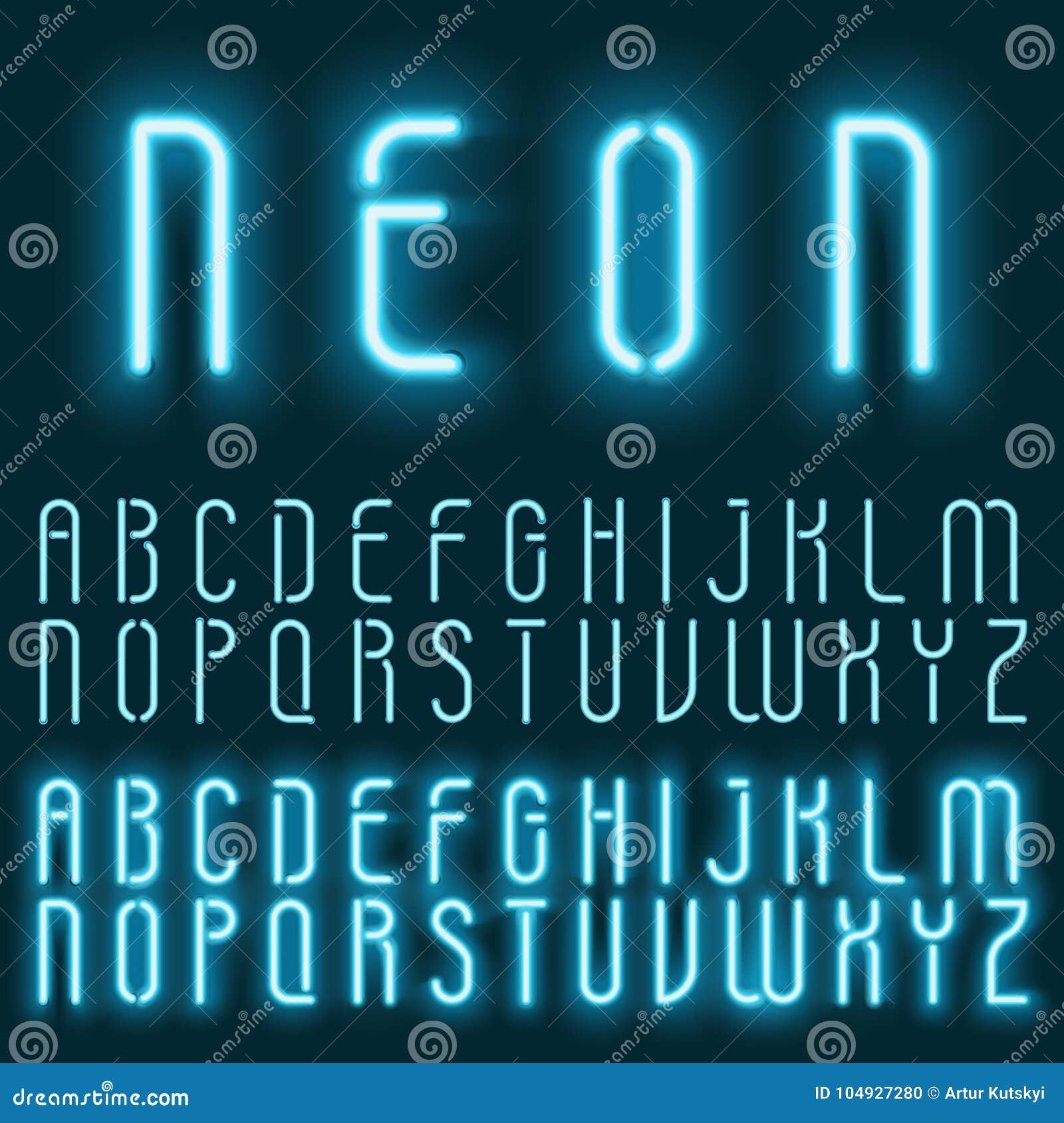 neon blue light alphabet  font. glowing text effect. neon tube letters on the dark blue background.