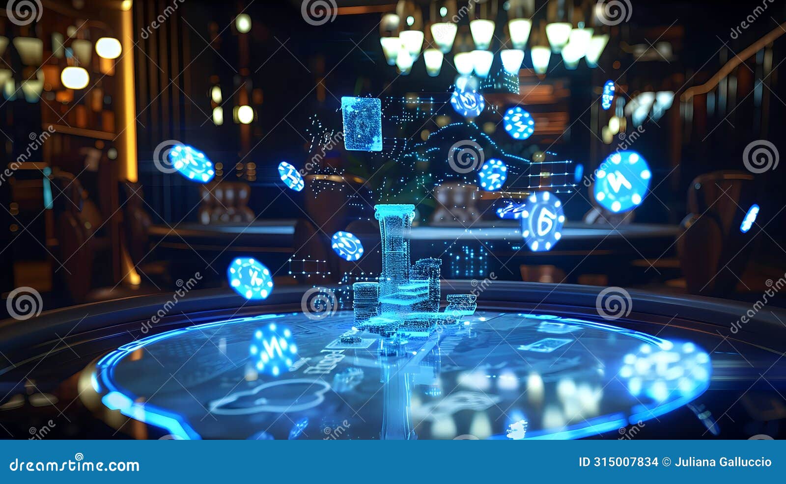 neon blue poker projection mapping concept