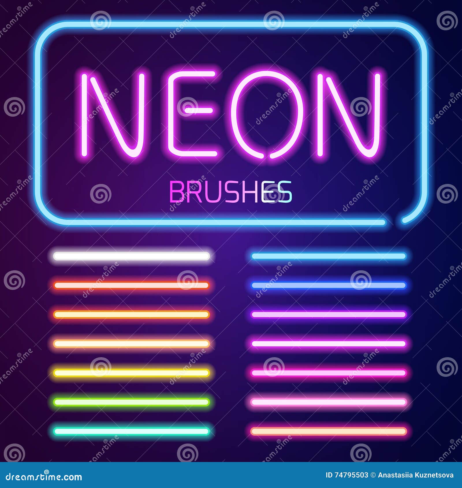 Neon brushes set stock vector. Illustration of brush 74795503