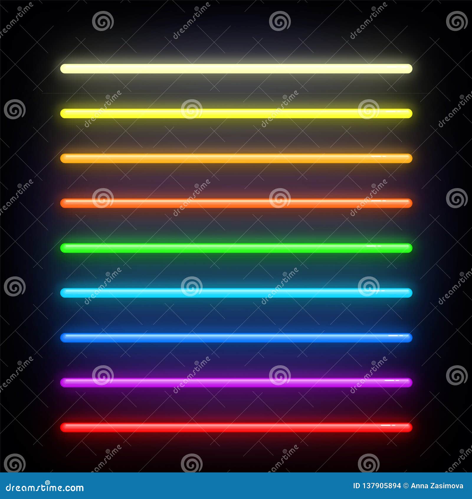 Neon Brushes Set. Set of Colorful Light Objects on Dark Background. Neon Light Sign Stock Vector