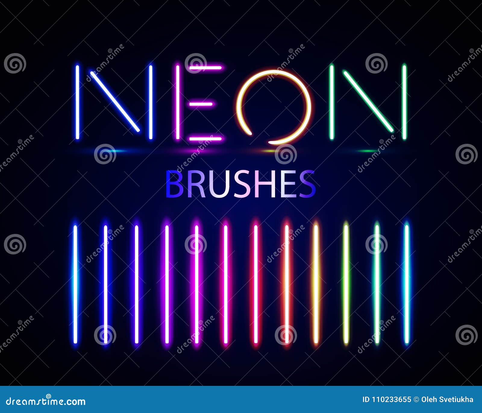 Neon Brushes Set. Set of Colorful Light Objects on Dark Backgroun Stock Vector Illustration of