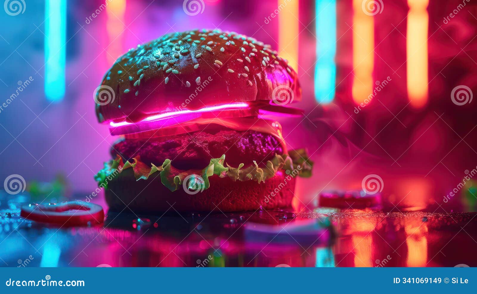 neon burger delight on a bright background