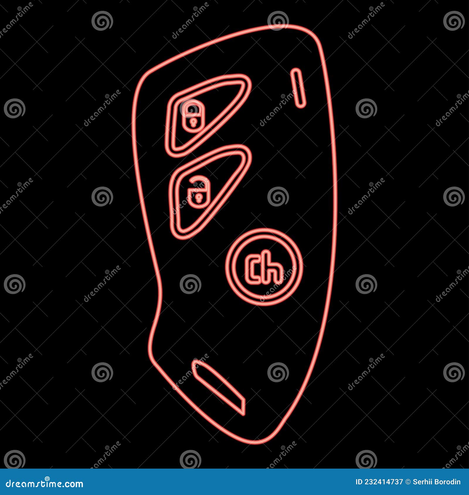 Neon Car Key and of the Alarm System Red Color Vector Illustration Flat