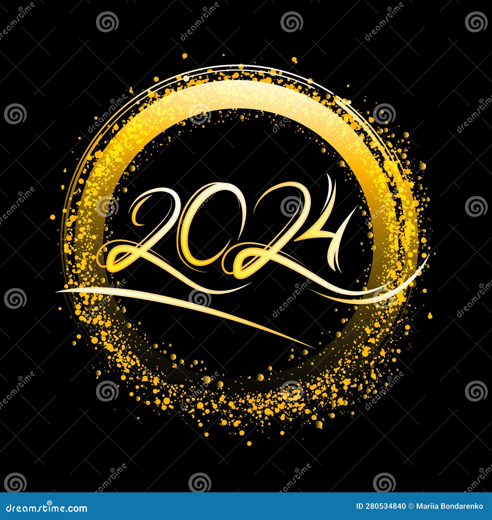 neon circle frame with golden glow.  glitter   for holiday cards, christmas or new year party organizer