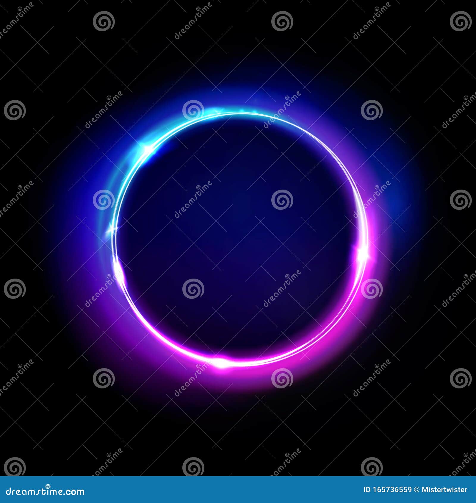 neon circle sign . light and glow round frame  on black background. purple, violet, blue and pink electric