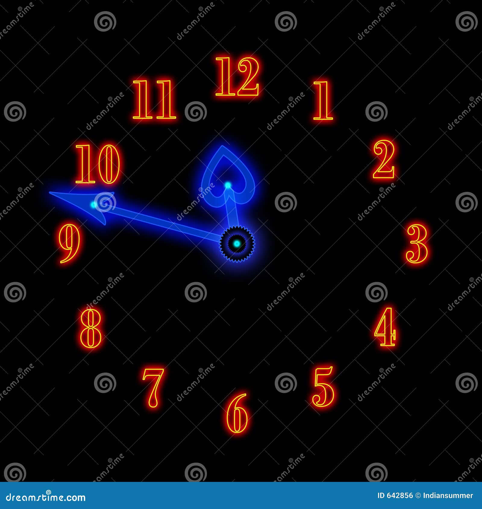 Neon clock stock illustration. Illustration of numeral 642856