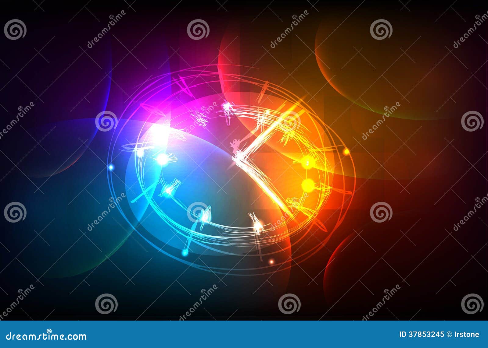 Neon clock background stock vector. Illustration of minute 37853245