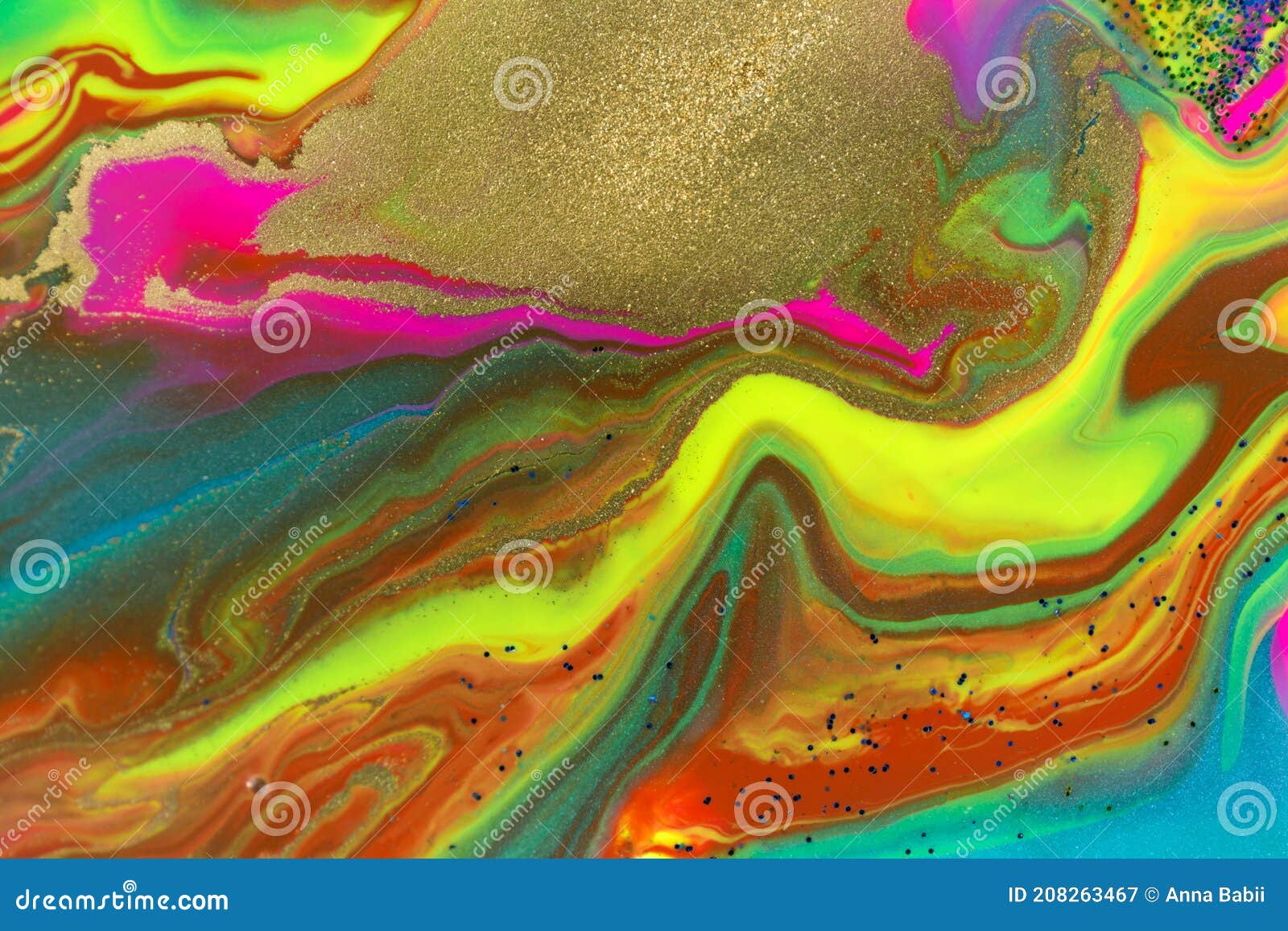 Neon Colored Marble Pattern with Gold, Green and Blue Glitter