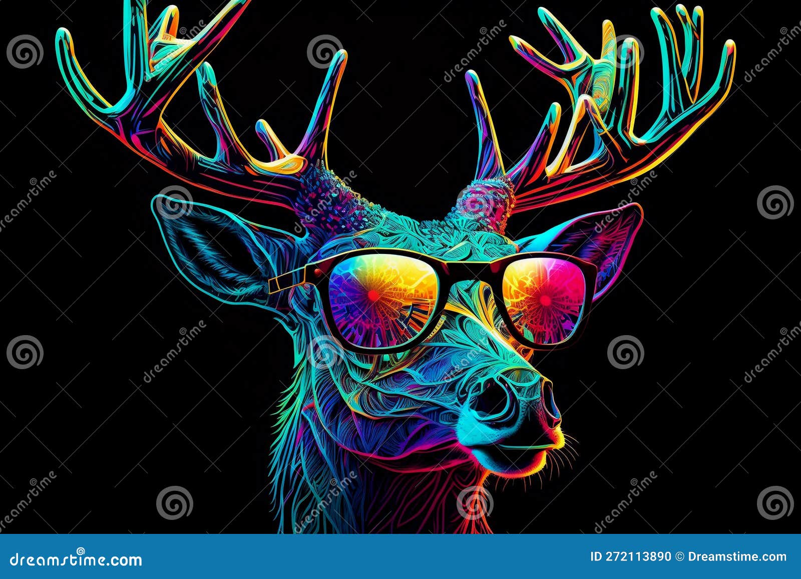 Neon Colors Deer in Sunglasses Stock Illustration Illustration of