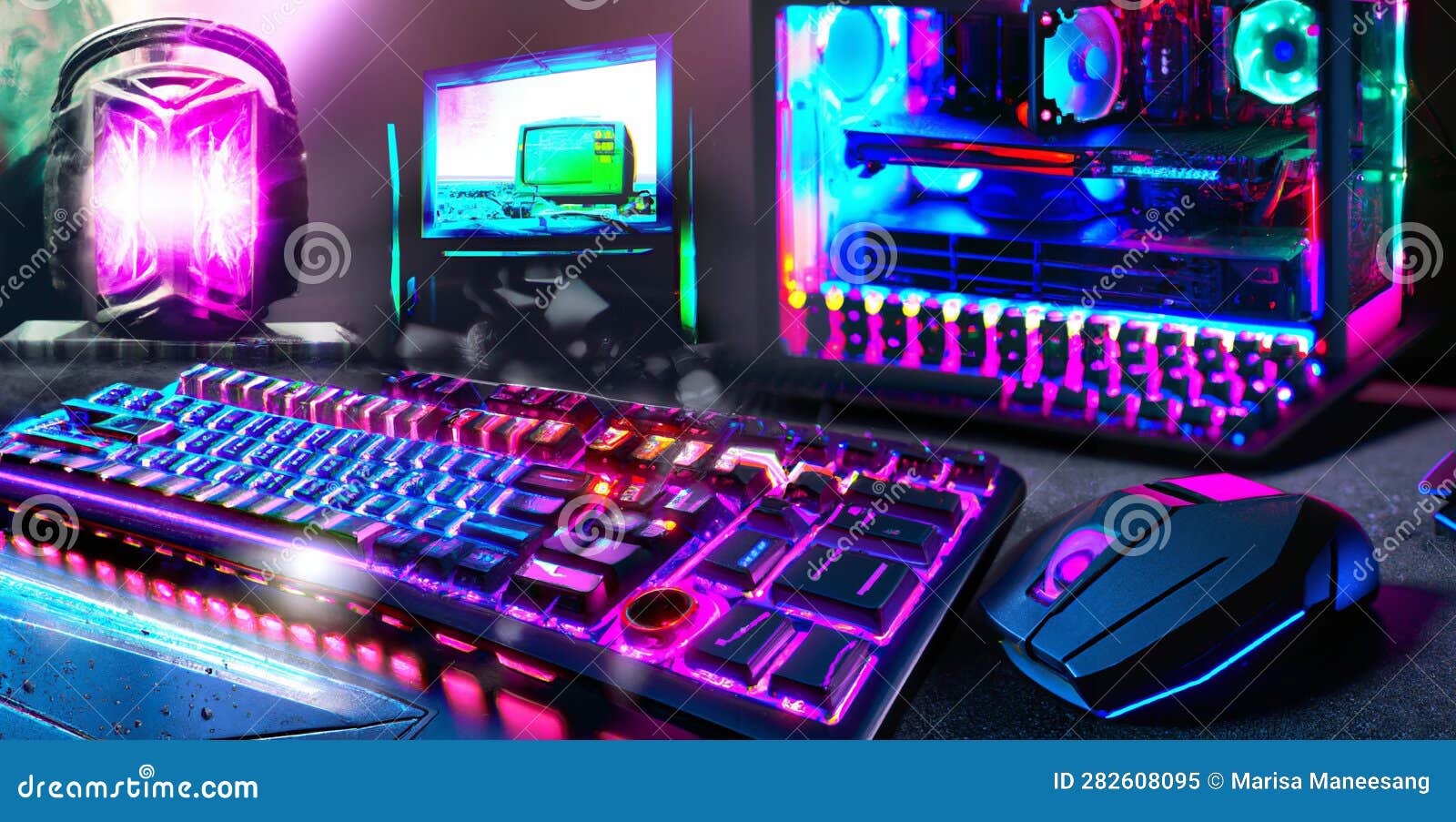 Mechanical Keyboard Switches And Keycaps Drawing Cartoon Vector