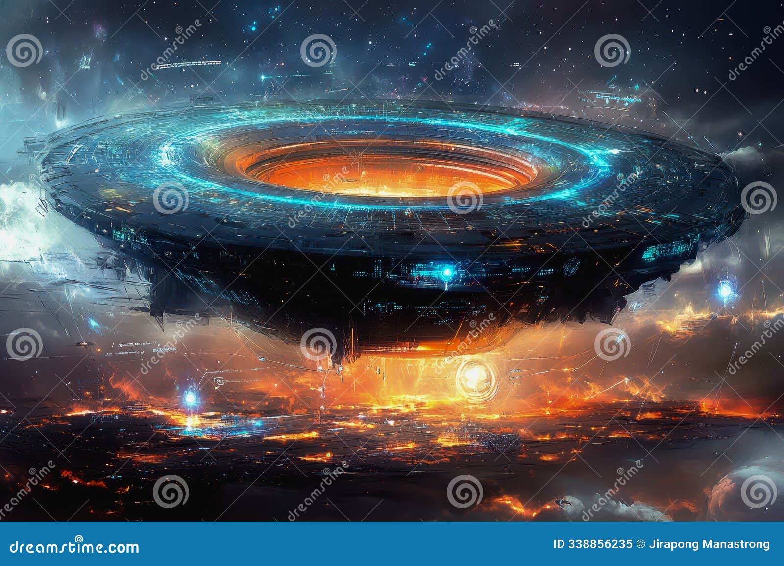neon cosmic portal with advanced tech circuitry in deep space