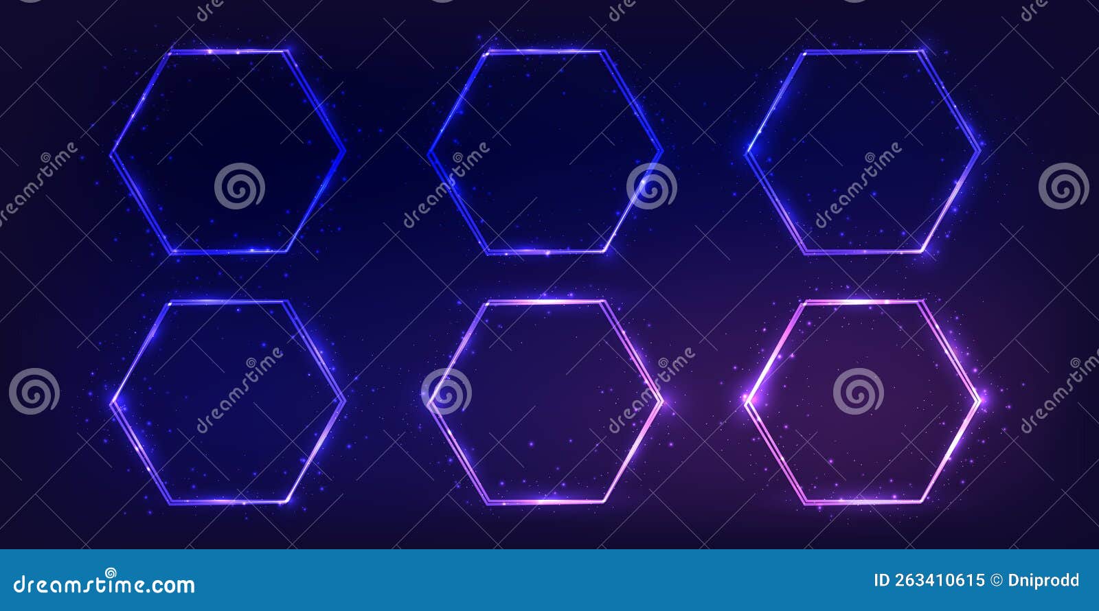 neon double hexagon frame with shining effects