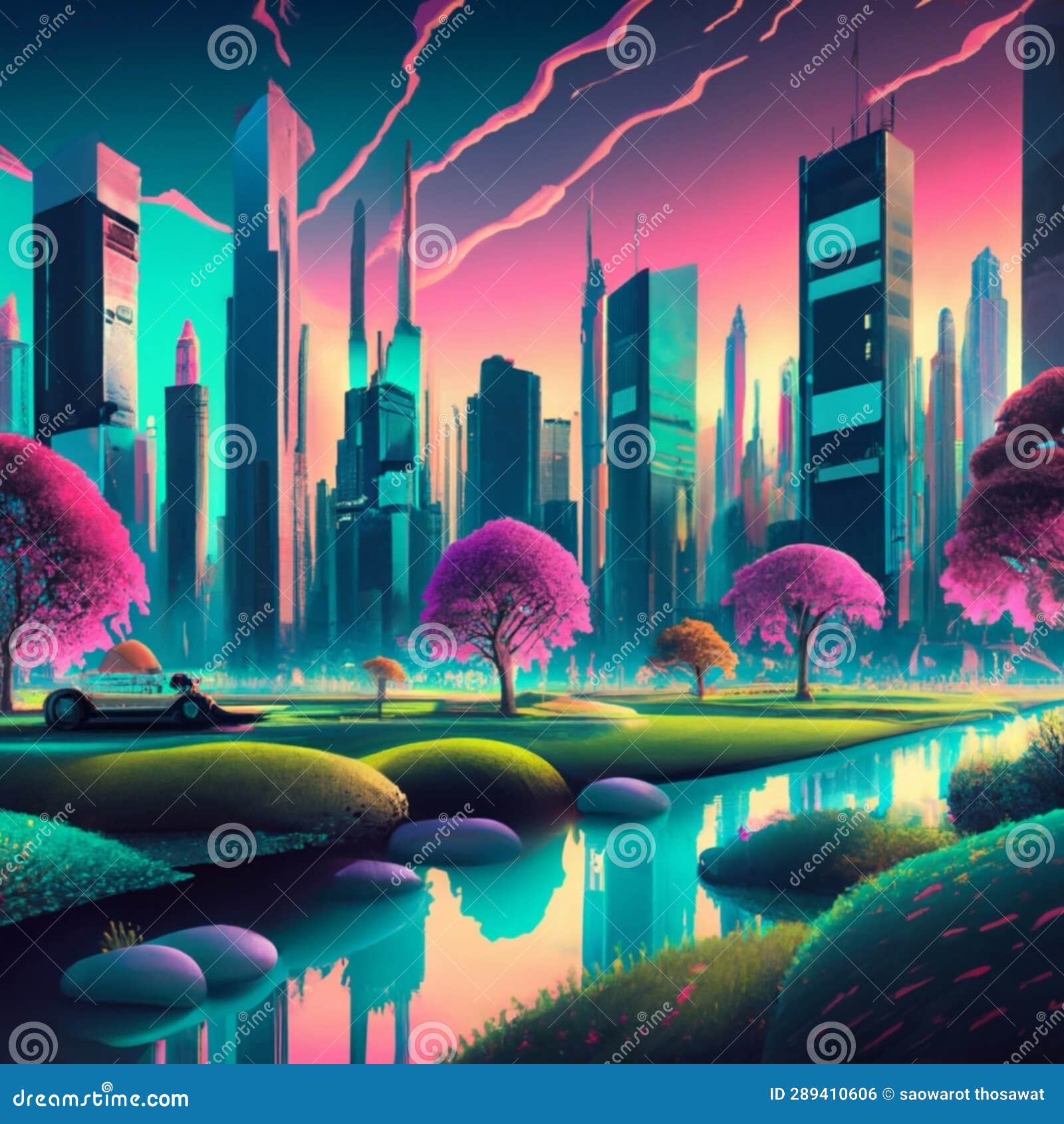 Neon Dreams: when Nature Meets Cyberpunk Stock Photo - Image of plants