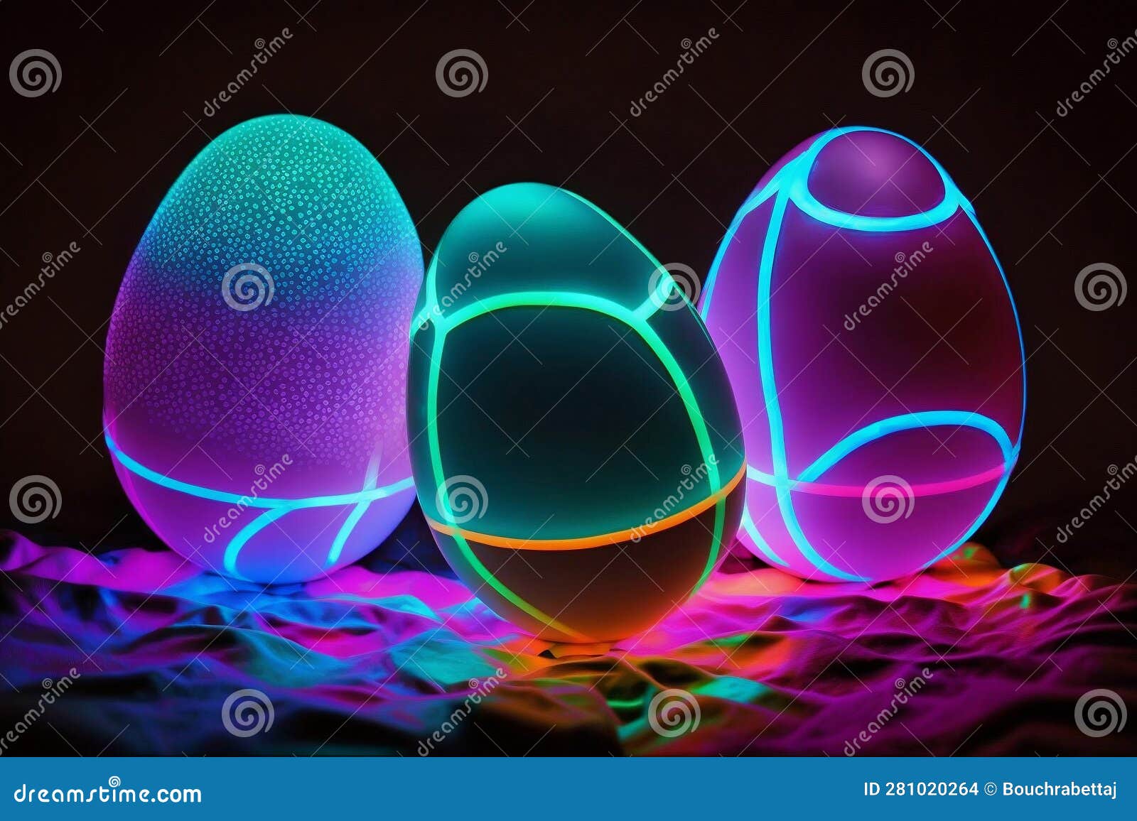 Neon Easter Eggs, NeonColored Easter Eggs Glowing in the Dark Stock