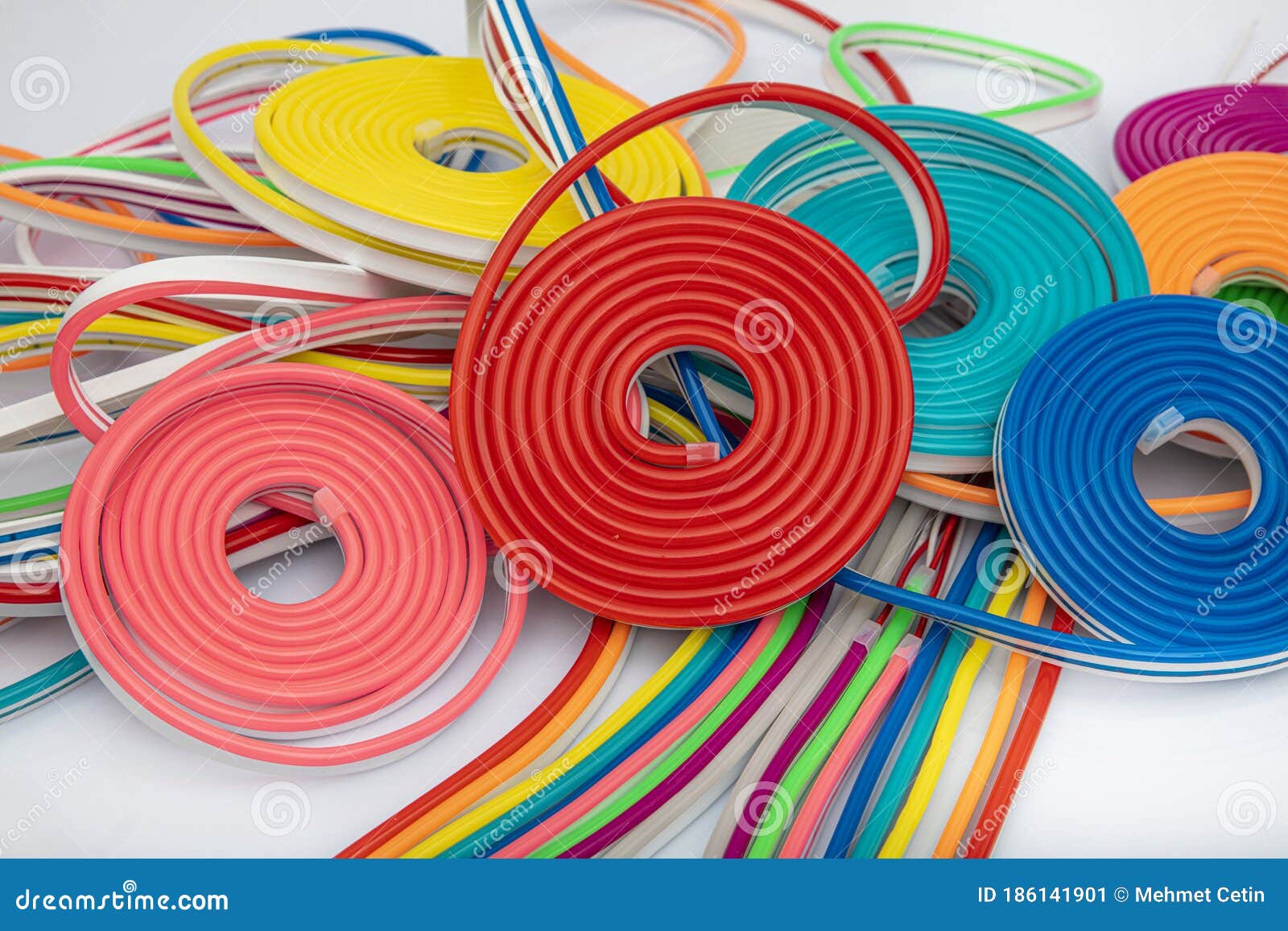 Neon Flexible Strip Light. Flexible Led Tape Neon Flex in Different Colors  on White Background Stock Image - Image of flexible, electrical: 186141901