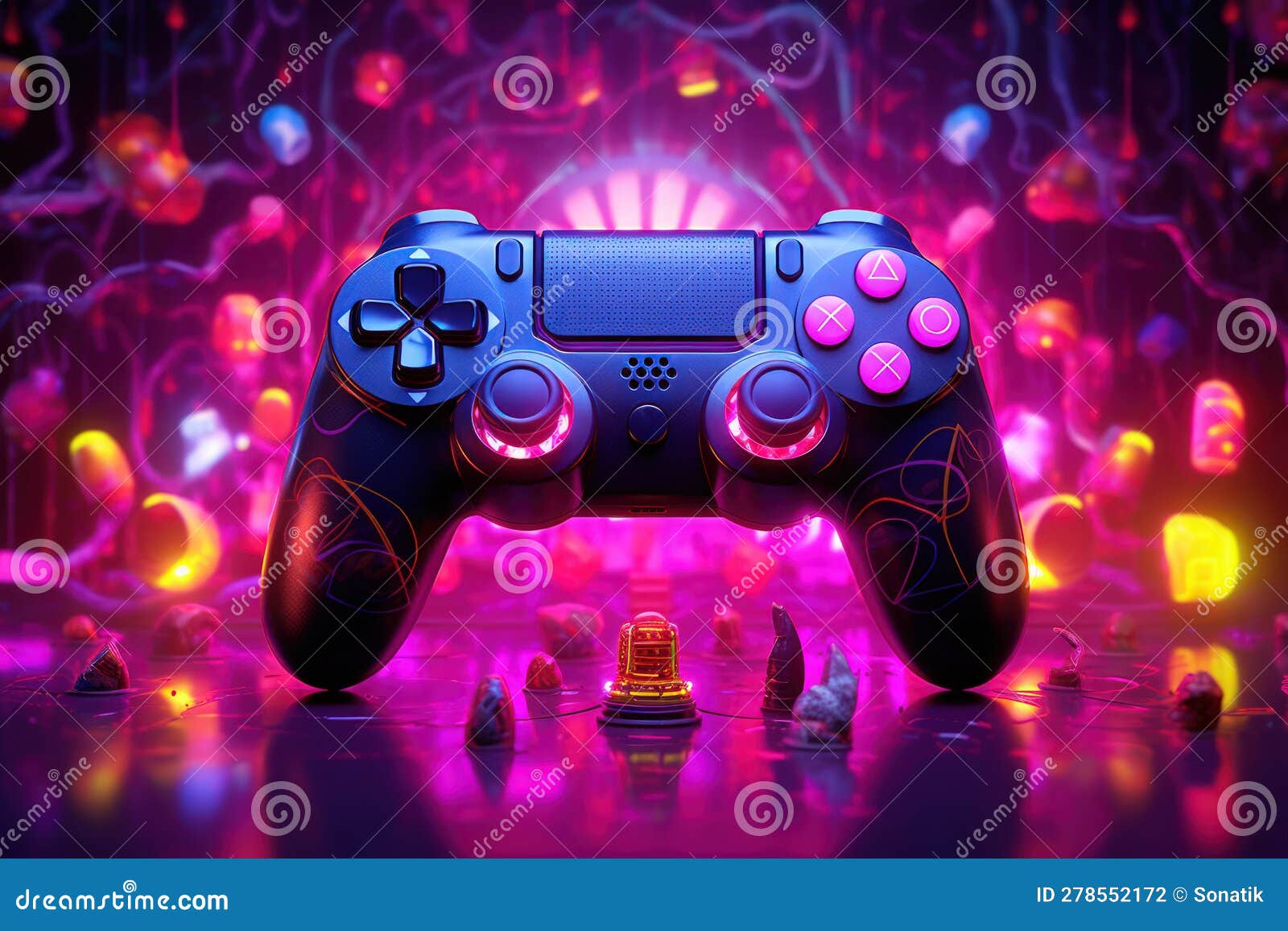 Neon Gaming Joystick by Generative AI Stock Illustration Illustration