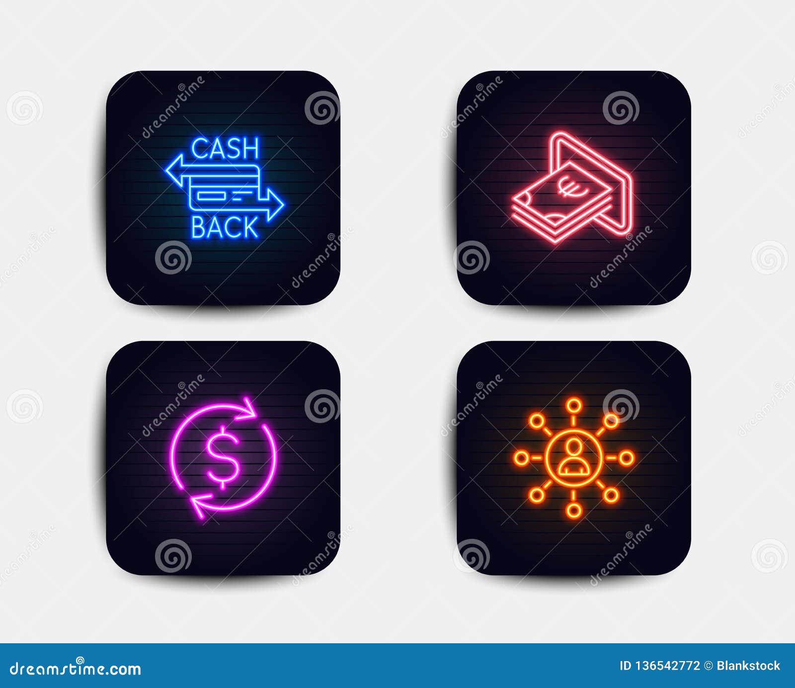 Cashback Card Cash And Dollar Exchange Icons Networking Sign