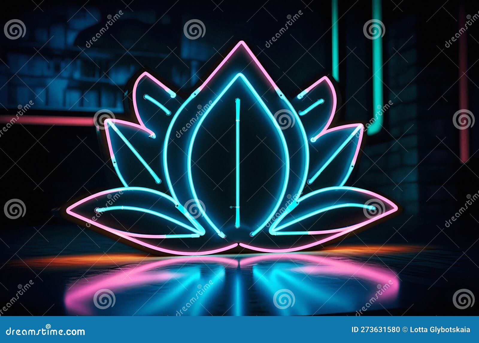 neon glowing flower 3d scene abstract in dark