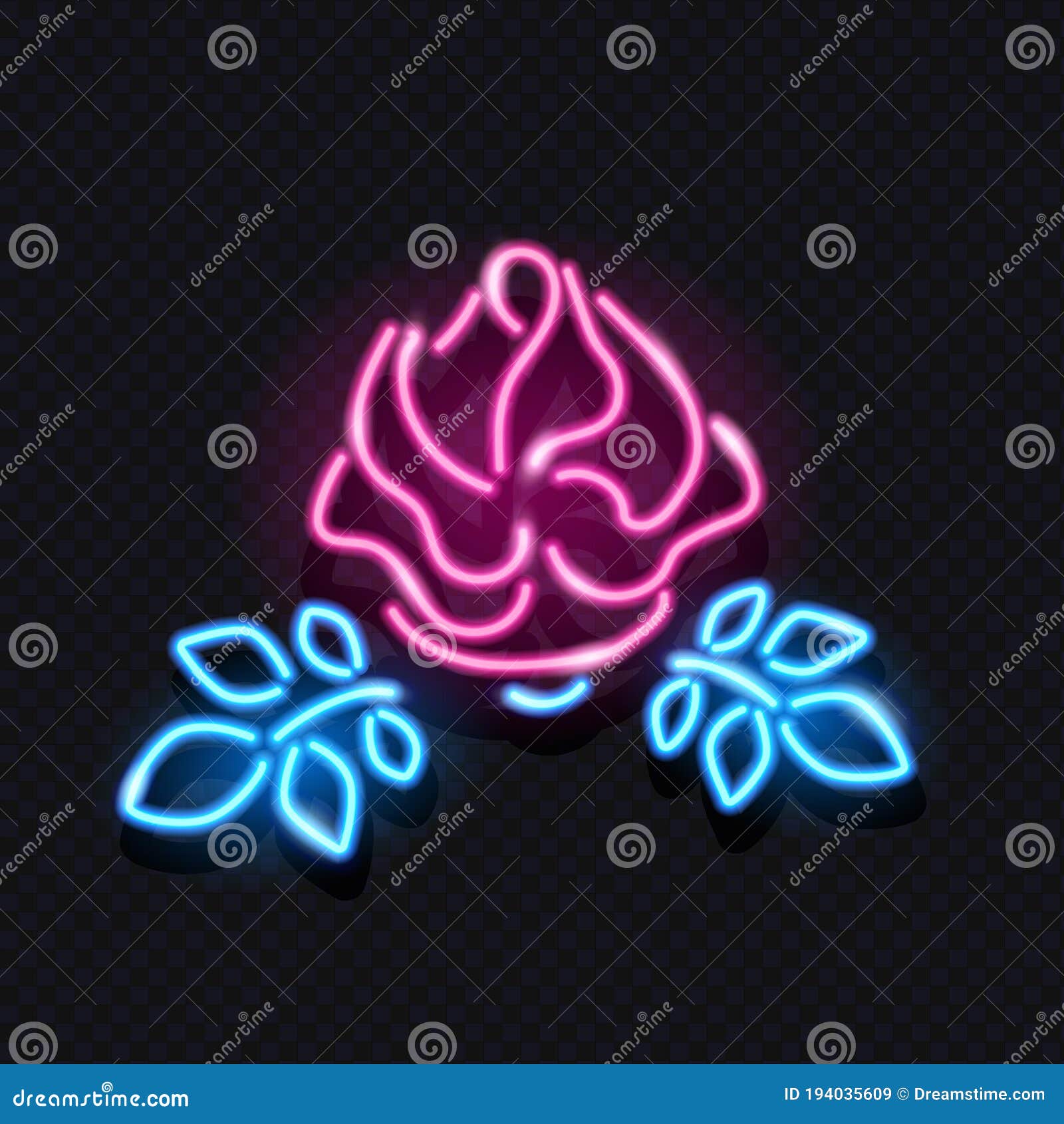 Neon Glowing Icon of Rose Flower Isolated on Dark Background. Signboard ...