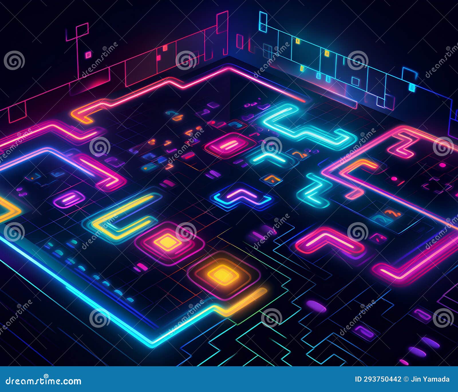 neon glowing techno background. 3d rendering, 3d .