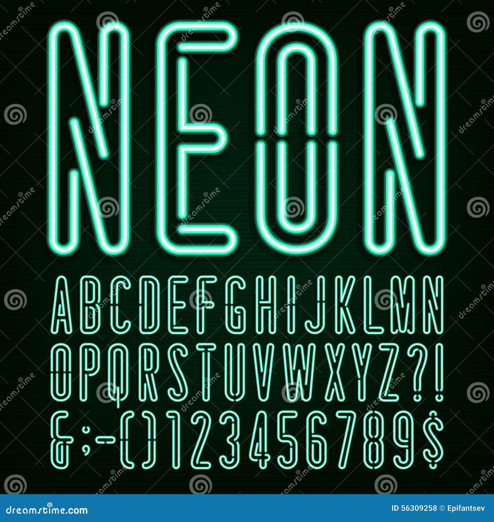 Neon Green Light Alphabet Vector Font. Stock Vector - Illustration of ...