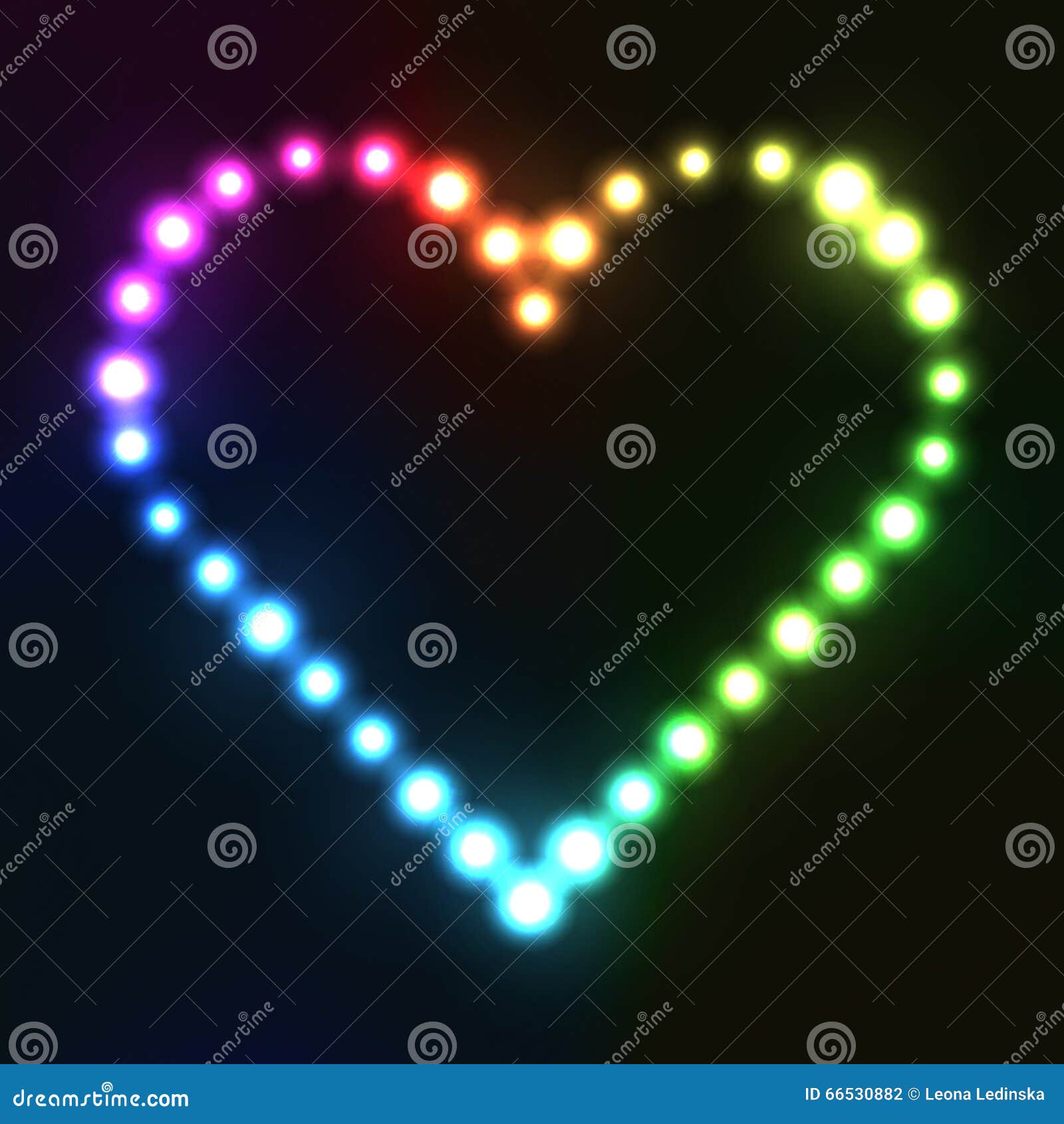 Neon Heart in Rainbow Colors Made from Bulbs Stock Vector