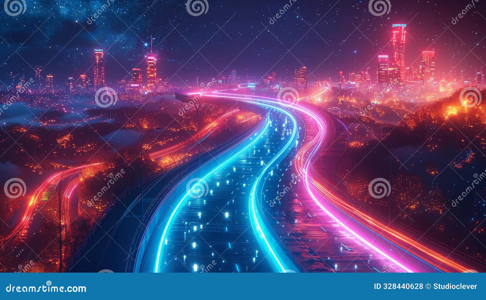 neon highway in futuristic city - generative ai