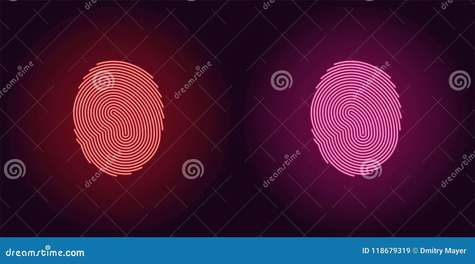Neon Icon Of Red And Pink Fingerprint Stock Vector ...