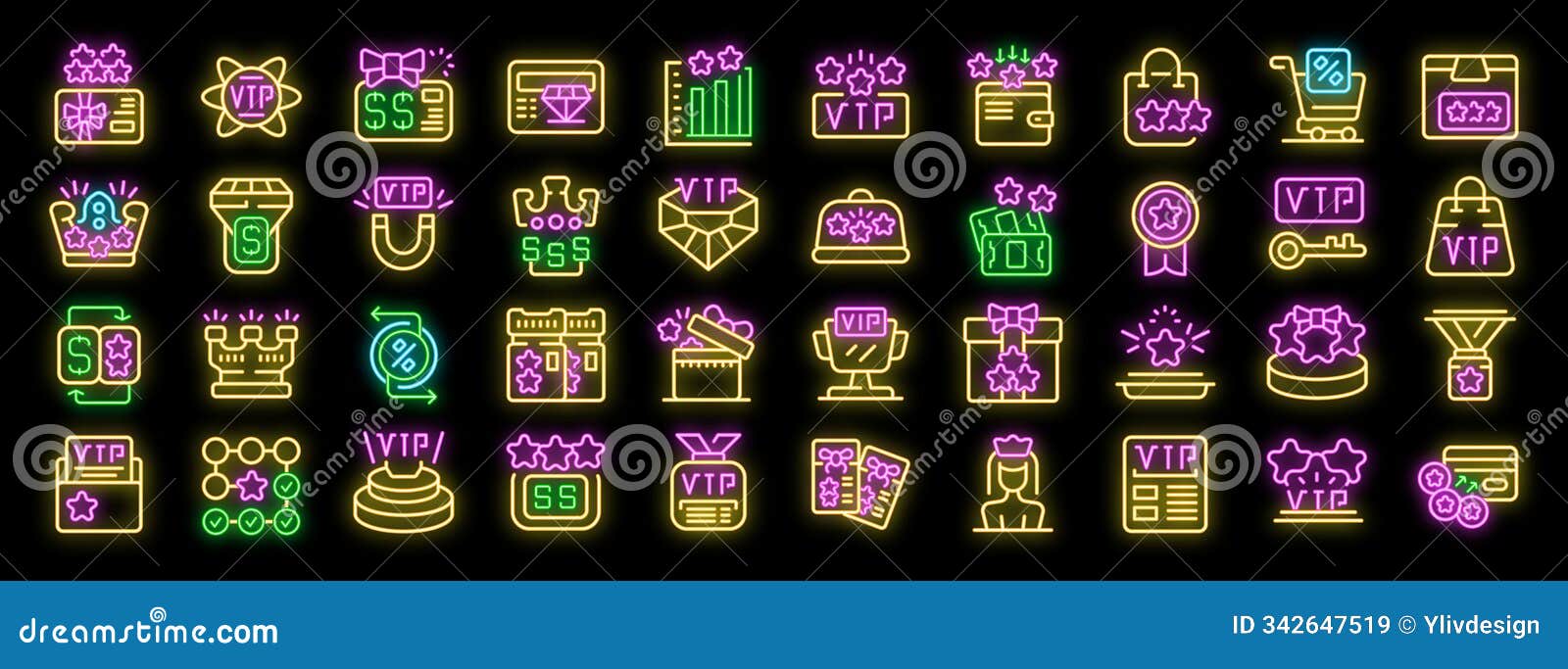 vip neon icons showing exclusive access, premium membership, and special treatment