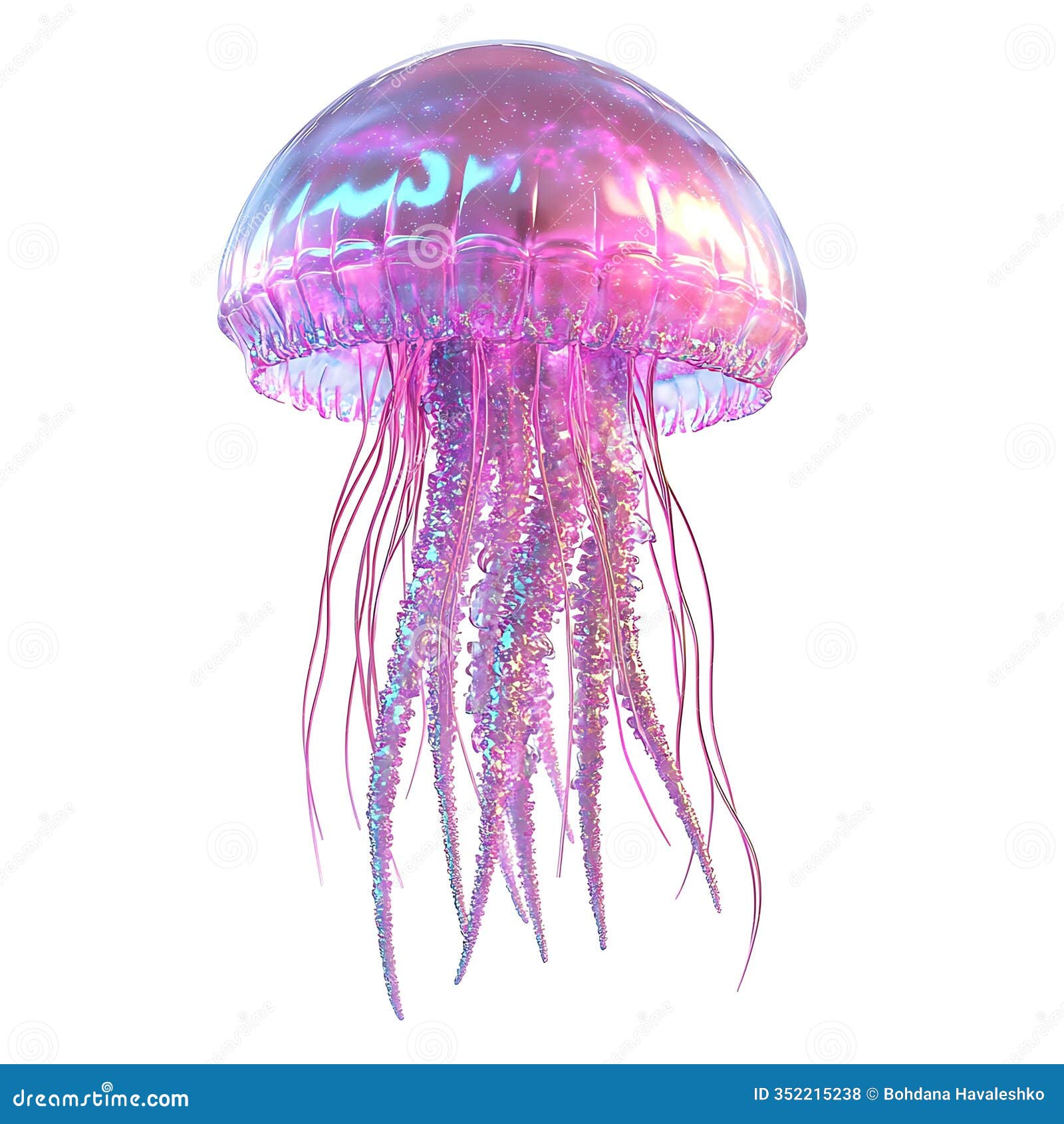 neon jellyfish 3d render clipart - vibrant pink purple sea creature  in high definition