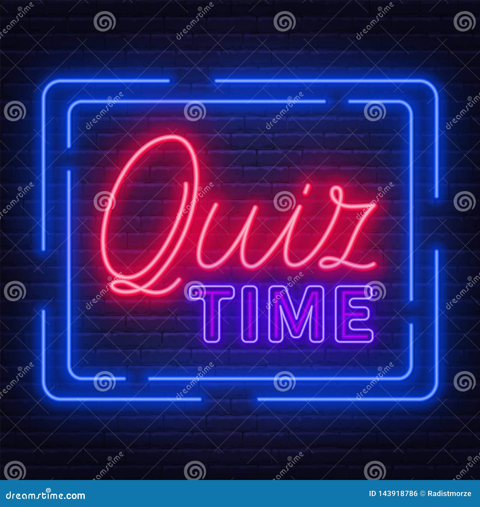 Neon Lettering Quiz Time On A Brick Wall Background Stock Illustration