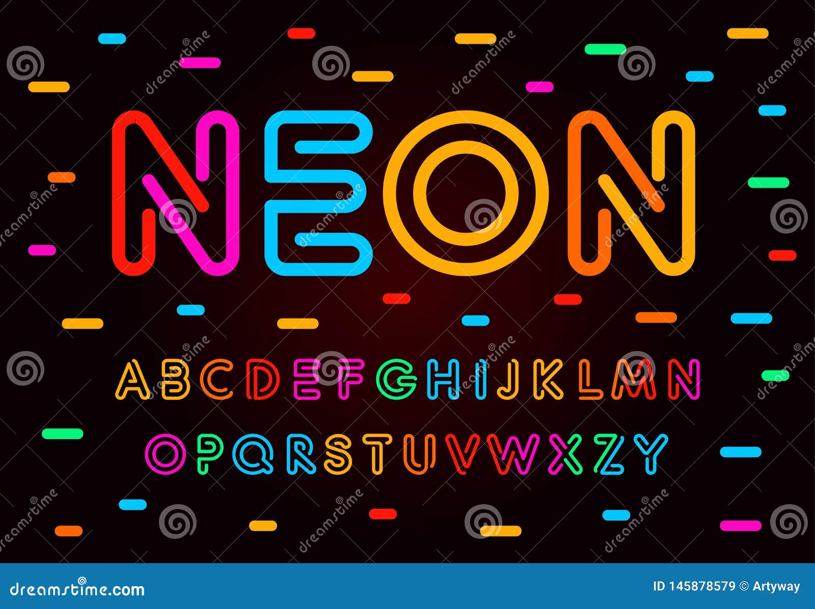 neon letters, numbers and s set. colored tube, colorul contour modern style abc, lines latin alphabet. fonts for