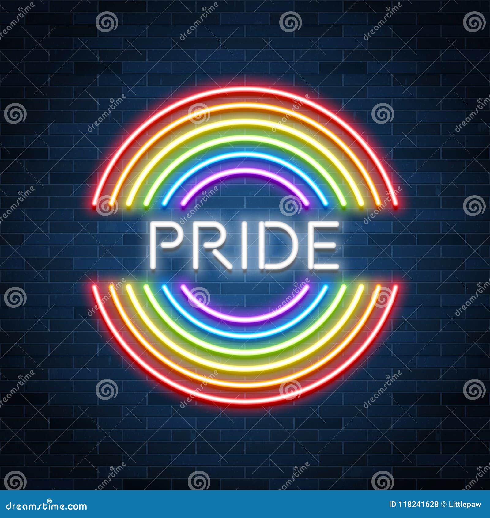 neon lgbt pride sign, glowing rainbow, gay love celebration,  