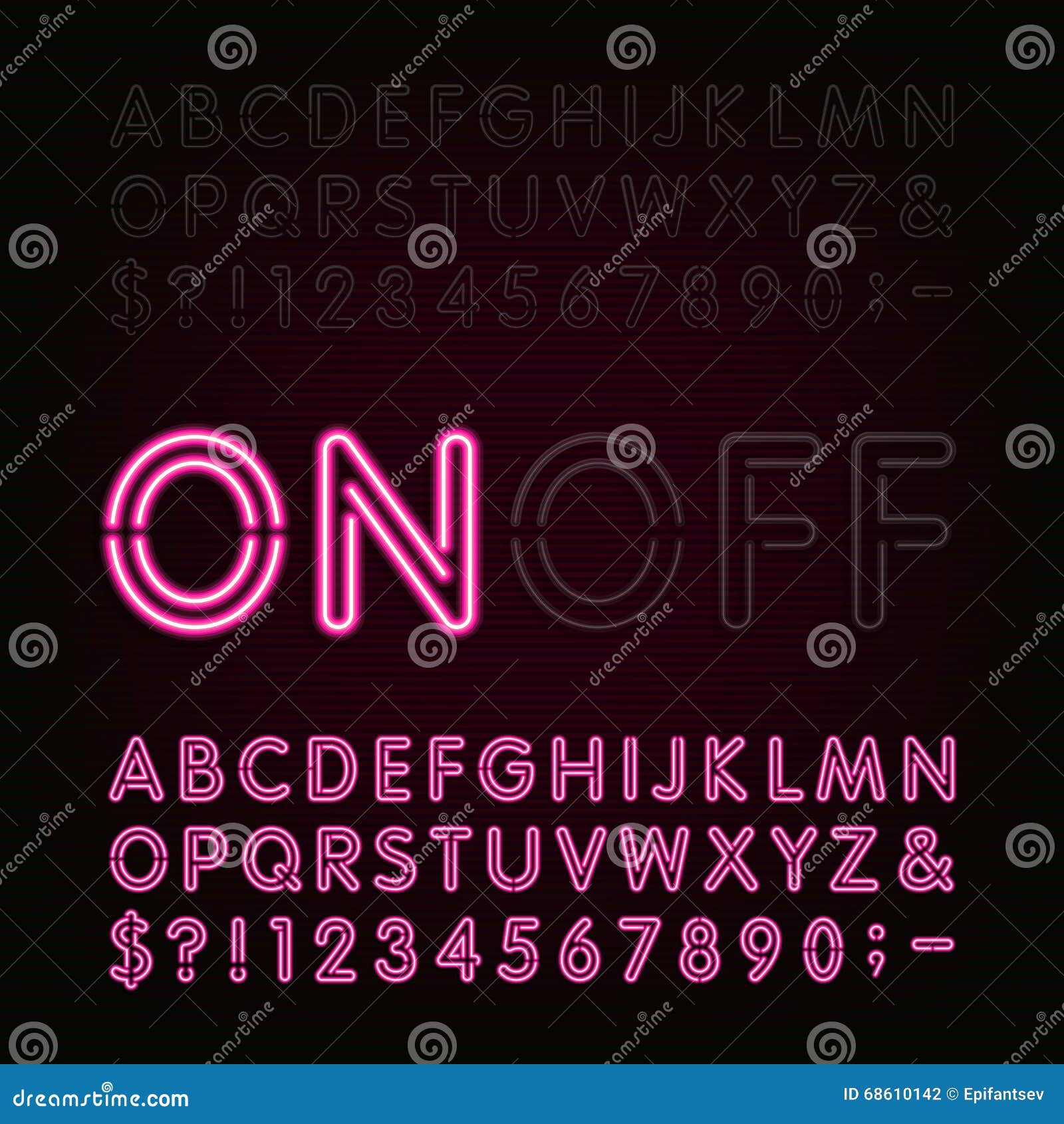 Neon Light Alphabet Font. Two Different Styles. Lights on or Off ...